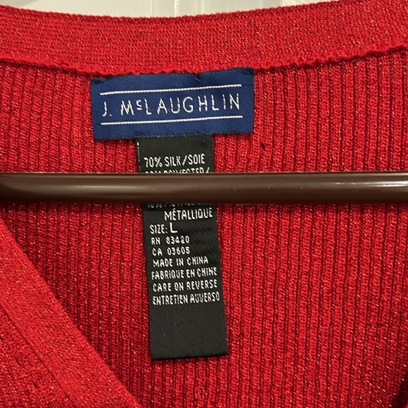 Red sparkle J. McLaughlin sleeveless turtleneck sweater and cardigan. - Picture 5 of 6